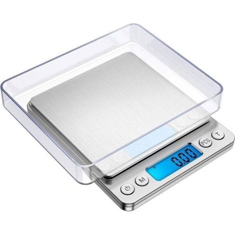 Balance de précision 1 kg/0,01 g, balance de cuisine avec tare et comptage, écran LCD rétroéclairé (argent) (1/4)