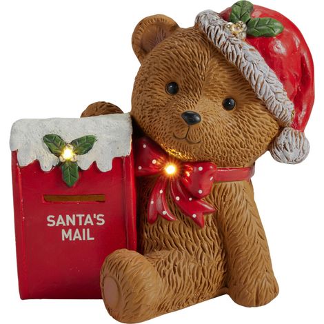 Figurine d’ourson avec boîte aux lettres, éclairage LED, 31 x 22,5 x 31 cm (1/4)