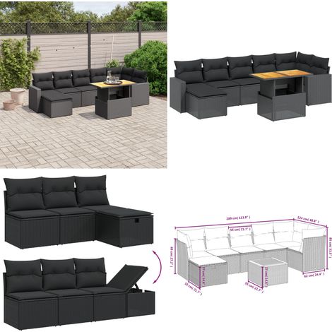 8-tlg. Garten-Sofagarnitur mit Kissen Schwarz Poly Rattan - Gartensorte - Gartenmöbelset - Esstischgarnitur - Lounge Set - Outdoor Sofa - Home & Living (1/4)