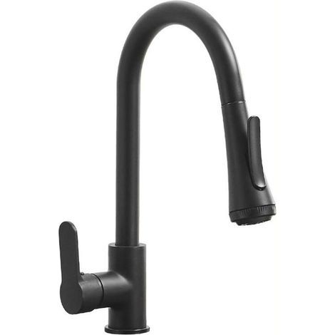 Rubinetto da cucina con doccetta, miscelatore per lavello rotante a 360° con 4 modalità di spruzzo, miscelatore da cucina in acciaio inossidabile (nero) (1/5)