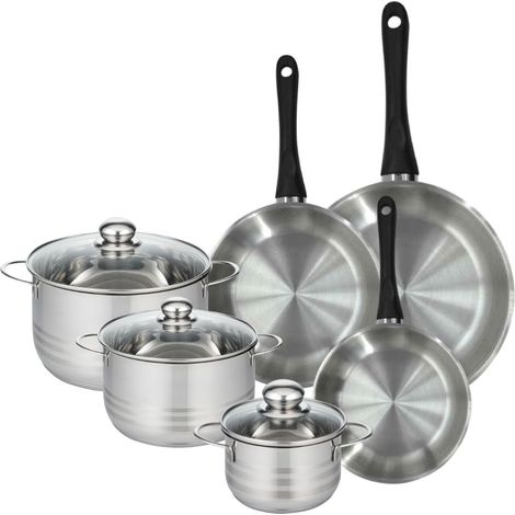 Set de 3 poêles 20, 24 et 28 cm en inox et 3 faitouts inox 16, 20 et 24 cm Fackelmann Geneva (1/5)