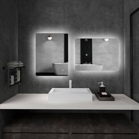 miroir de salle de bain avec lumières LED réglables, interrupteurs tactiles et fonction anti-buée, 70x50 cm (1/5)