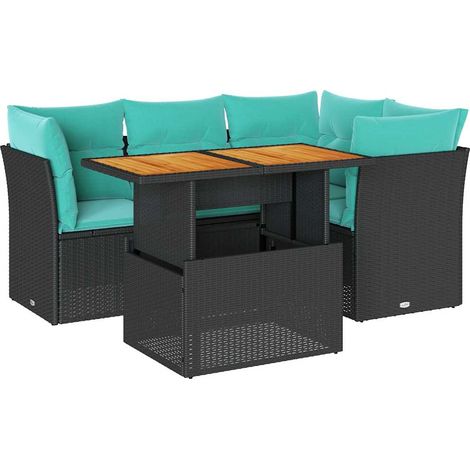 Set de muebles de jardín 5 pzas y cojines ratán sintético negro vidaXL (1/5)