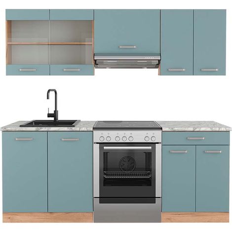 Cucina componibile R-Line, Rovere blu-grigio/oro, 200 cm , PL Marmo, Vicco