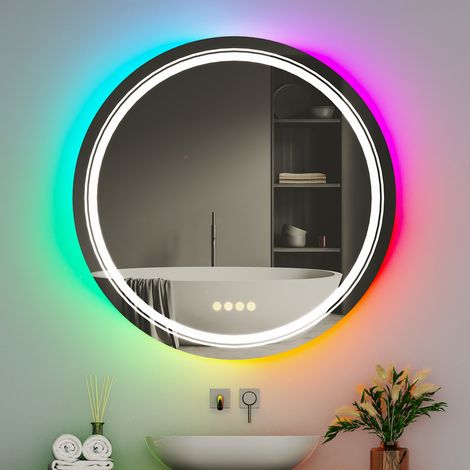 LUVODI Espejo baño Led Pared RGB 8 Colores Redondo Regulable, 800 x 800mm