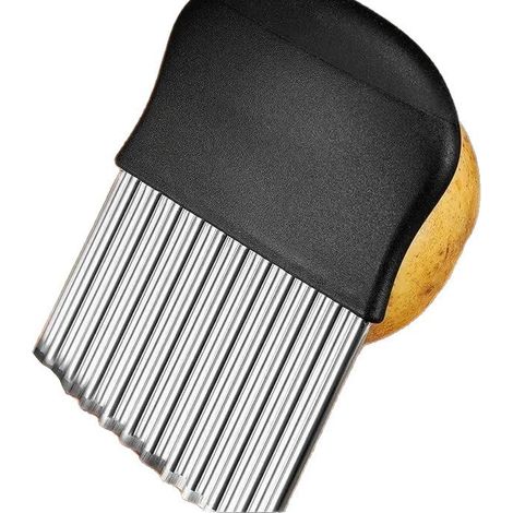 Couteau à Frites Ondulé Inox - Coupe-Légumes Zigzag pour Pommes de Terre, Outil de Cuisine Professionnel pour Frites Gaufrettes-x (1/2)