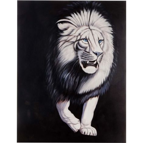 Wandbild Weißer Löwe, 100% handgemaltes Ölgemälde Gemälde XL, 120x90cm