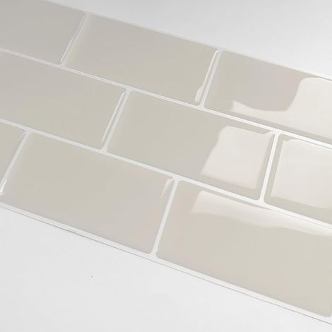Tile Wall Stickers Self Adhesive Waterproof Kitchen Bathroom Wall Tile Stickers 12" x 6" Beige (1/5)