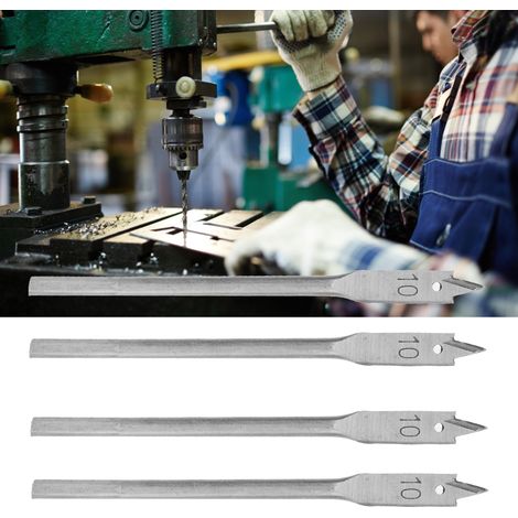 Lot de 4 mèches plates pour bois en acier haute teneur en carbone, outils de perçage à 3 pointes pour menuiserie, diamètre 10mm