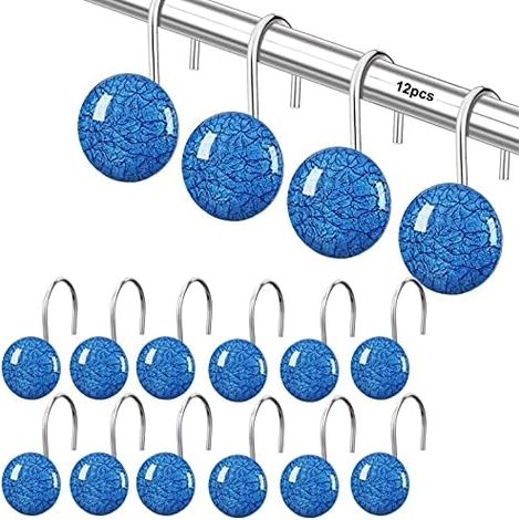 Crochets de rideau de douche, anneaux décoratifs effet marbre craquelé LED, crochets de rideau de douche pour salle de bain, serviettes (1/5)