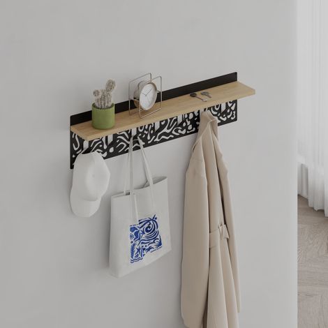 Decortie Novo Modern Hanger with Shelf - Oak (1/4)