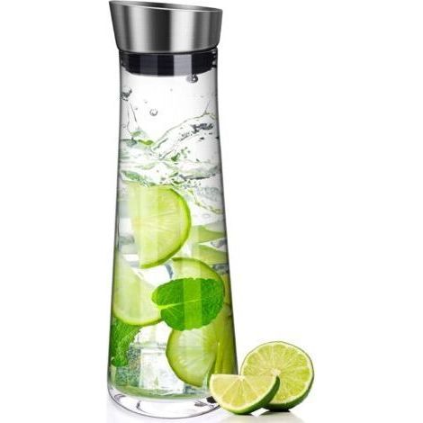 Glass Carafe, 1 Liter Glass Anti-Carafe Carafe with Stainless Steel Flip Lid for Water, Milk, Juice and Limonaddengyank (1/5)