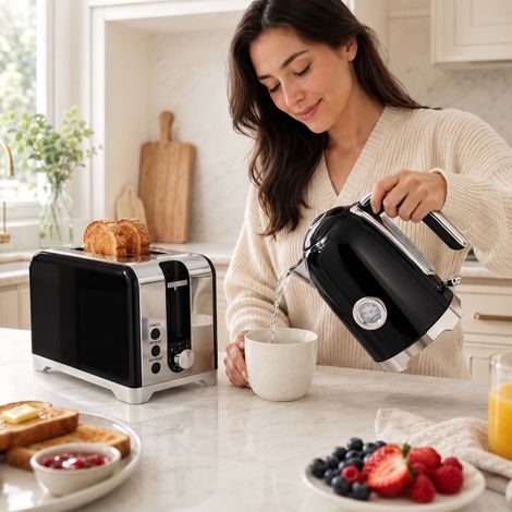 Wasserkocher und Toaster Set mit Thermometer, 1,7 l, 2200 W Wasserkocher, 2-Scheiben-Toaster mit 7 Bräunungsstufen (1/5)