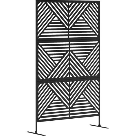 Freestanding 6.5FT Metal Garden Privacy Screen, Stylish Outdoor Divider for Pool or Hot Tub, Rhombus Design with Expansion Screws, Black