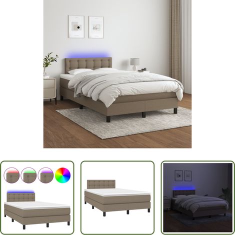Sommier tapissier - Sommier à lattes de lit avec matelas LED Taupe 120x200 cm Tissu (1/5)