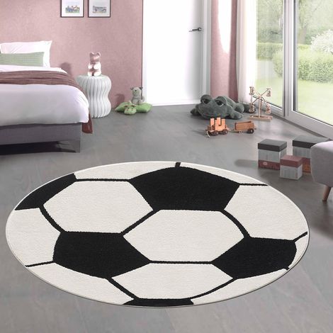 Tapis Rond Enfant Football - 1 Pièce - Noir Blanc - Effet 3D - Chambre Jeu - 80 cm (1/5)