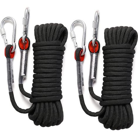Set aus 2 x 10 m Kletterseilen, 10 mm statische Kletterseile mit Karabinern, Fluchtseil, Rettungsseil, maximale Belastung: 12 kN / 1200 kg (1/5)
