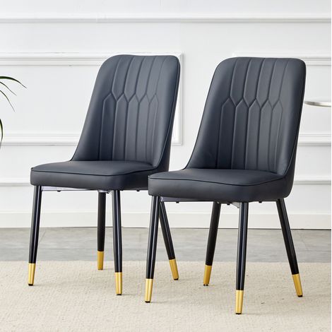 Silla de comedor 43/41,5 cm negra de PU y metal, cómoda y estable (1/5)