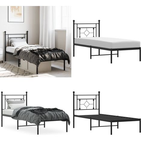 Cadre de lit métal sans matelas avec tête de lit noir 75x190 cm - Cadre De Lit - Lit Double - Lit Metal - Lit Moderne - Literie - Home & Living (1/5)