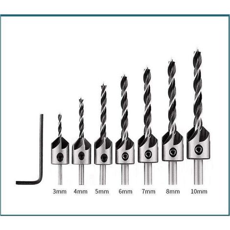 Foret Étagé - Acier HSS - Pour Bois Plastique PVC Caoutchouc - Diamètres 3 à 10 mm - 7 Pièces - Avec Clé Hexagonale (1/4)