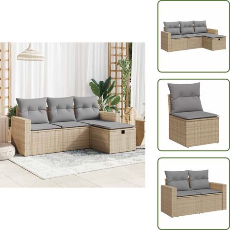 4-tlg. Garten-Sofagarnitur mit Kissen Beige Poly Rattan - Gartensofa Set - Garten Sofa Set - Outdoor Sofa Set - Garten Sofagarnitur (1/5)