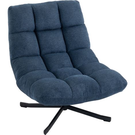 Sillón giratorio moderno sin reposabrazos de poliéster azul oscuro con patas de acero (1/5)