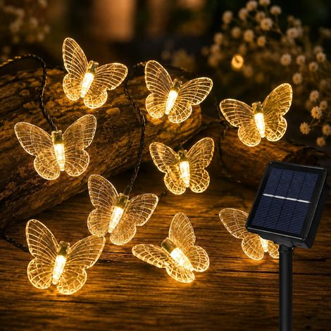 Guirlande solaire papillon 5 m 20 LED blanc chaud, 8 modes, étanche, extérieur, jardin et balcon (1/5)