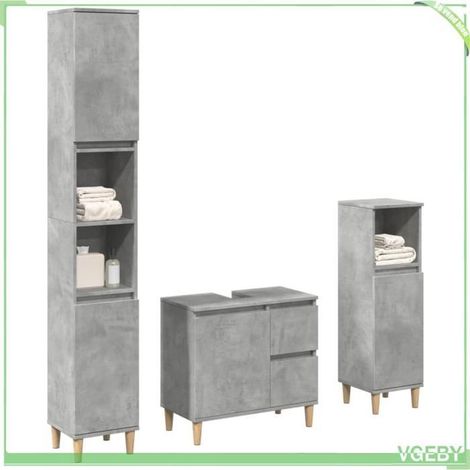 Ensemble de meubles de salle de bain 3 pcs - 7291712442308 - gris béton - bois d'ingénierie - grand rangement (1/5)