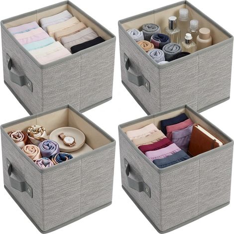 Set 4 Scatole Organizer Armadio e Cassetti in Tessuto Pieghevoli con Maniglia 15x17x14 cm Grigio Contenitori Multiuso Salvaspazio ordine in camera Bagno Cameretta Bambini