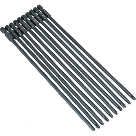 10 Stücke Schraubendreher Bit Set,200mm Extra Lange S2 Stahl Kreuzkopf PH2 Schraubendreher Bits Set 1/4 zoll Sechskantschaft