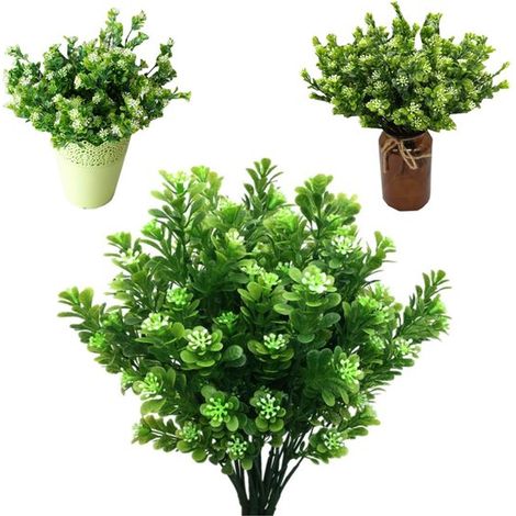 Buissons de feuillage vert verdure artificielle garniture pour pots de fleurs boutons d'orchidées artificiels (32 cm blanc, vert) (1/5)