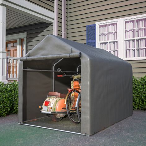 Carpa para garaje para bicicleta 160x220x165 cm con puerta enrollable, material PE impermeable, gris (1/5)