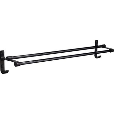 Porte-serviette sans perforation Toile en tissu Noir Salle de bain Streinture Porte-serviettes Double tige Noir 60cm (1/4)