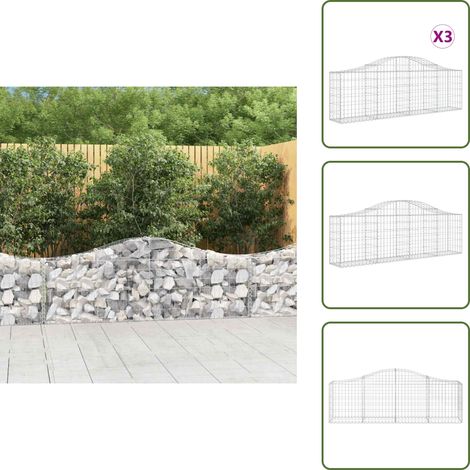 Gabionen mit Hochbogen 3 Stk. 200x30x60/80 cm Verzinktes Eisen - Gabionen - Gartendeko - Eisen - Ziergarten - Zaun (1/5)