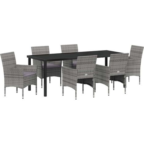 Maison Exclusive - Set da Pranzo per Giardino con cuscino 7 pcs Grigio polyrattan