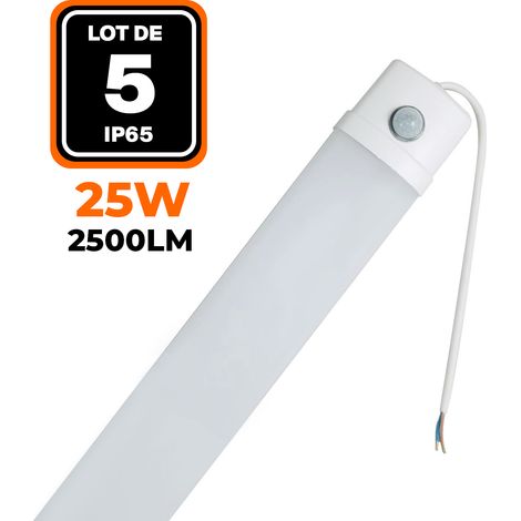 Europalamp – Lot de 5 réglette étanche 25W 120cm – Détecteur de mouvement – Lumière blanche froide 6500K – IP65 – Flux lumineux 2500 lumens (1/5)