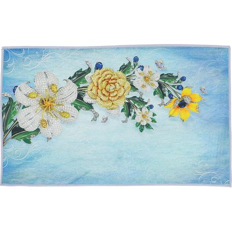 Tapis Décoratif Absorbant et Facile à Nettoyer Antidérapant en Velours Motif Floral Frais pour et Couloirs Maison (1/5)