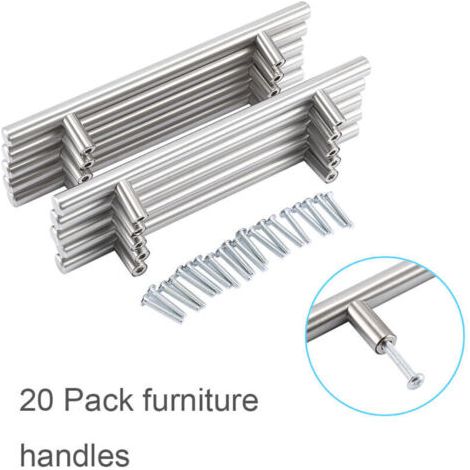 BARKBUSTERS Lot de 20 Poignee de Meuble Cuisine Inoxydable Argent, Poignee Porte Cuisine Espacement des Trous de 128mm, Arrondi Poignées pour Placards , poignée Tiroir pour Penderies, Tiroirs (1/4)