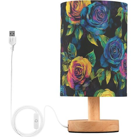 Lampes de table chambre à coucher avec roses colorées et noires (1/5)