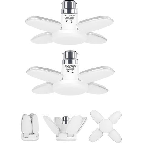 Pack of 2 B22 28W LED Bulbs, 3100LM Cool White, Adjustable Panel Garage (1/5)