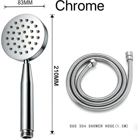 Ensemble chromé : Pommeau de douche à main en acier inoxydable, finition or rose brossé, accessoire de robinetterie, pommeau de douche monofonction, flexible de 1,5 m. (1/5)