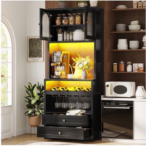 Buffet 70x40x180cm LED App Portes en Verre - Meuble De Rangement - Casier à Vin Prise USB Étagères Réglables Anti-basculement Noir (1/5)