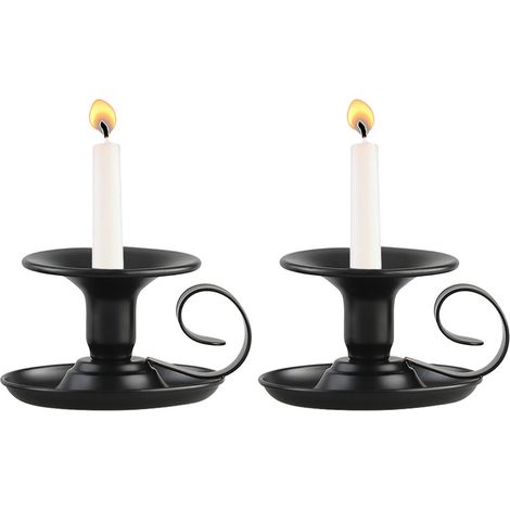 BEBUSINGOTO Retro-Kerzenhalter aus Eisen, 2er-Set, schlichte schwarze Kerzenständer, Kerzenständer für Halloween, Weihnachten, Esszimmer, Heimdekoration