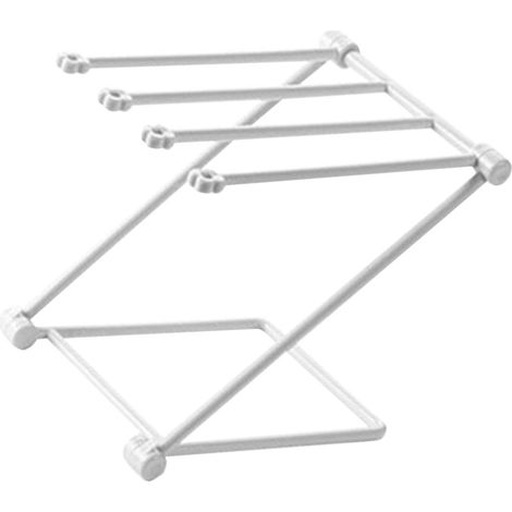 Égouttoir à vaisselle pliable à 4 bras, pour la cuisine (gris clair), avec rangement pour torchons et serviettes.