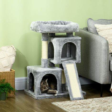 Arbre à chat gris clair 59x39x83 cm avec poteaux en sisal et planche à griffer, support jusqu'à 30 kg (1/5)