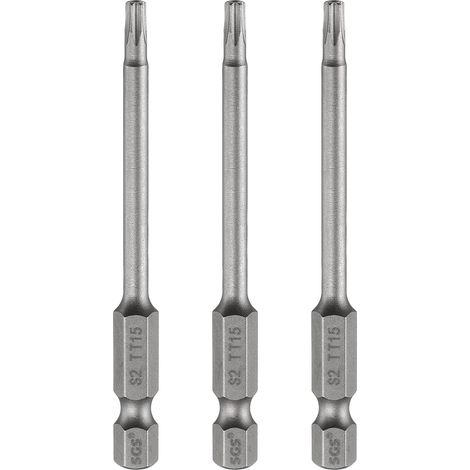 3Pcs Embout Tournevis Torx TT15 1/4" Hex Tige Long 3.15" (80mm) (1/5)