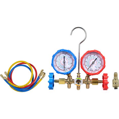 Juego manómetros AC colector 3 vías Compatible R134a, R32, R22, R410A Con adaptador mangueras Para diagnóstico aire acondicionado automotriz