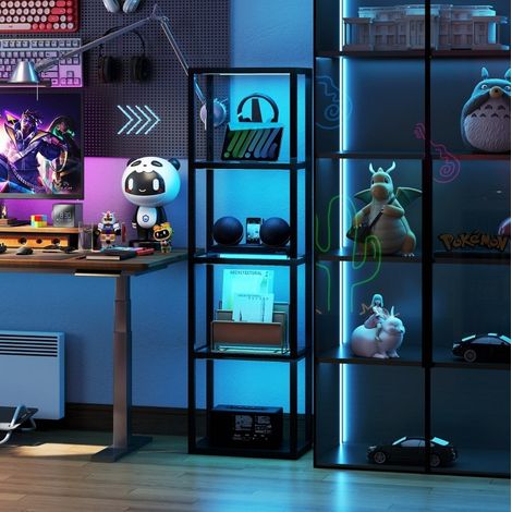 Lámpara de pie LED RGB 45x29x157 cm de metal y vidrio templado negro con mando – MEUBLIV (1/5)