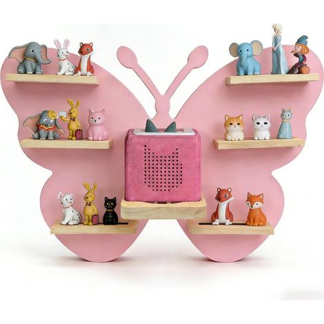 Relaxdays Toniebox shelf, magnetic, for Toniebox & 35 Tonies, butterfly, H x W x D: 45x59x15 cm, pink (1/5)