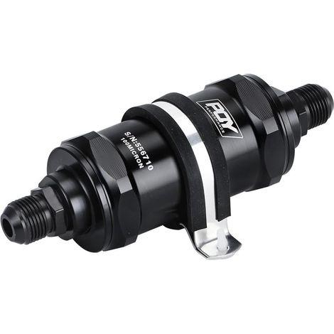 Filtre à carburant en ligne Universal Filter noir AN6 pour éthanol E85 avec élément filtrant en acier inoxydable de 100 μm (0,1 mm). (1/5)